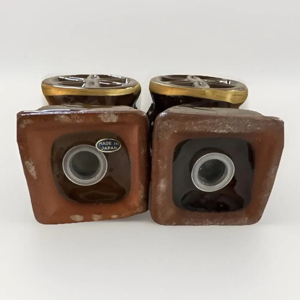 Vtg Davar Japan Redware Salt Pepper Shakers Coffee Grinder Western Wagon Daisy